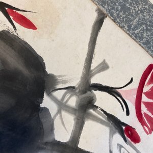 Qi Baishi (1864 - 1957), inkt en kleur op papier, als scroll gemonteerd: 'Klimmende winde' — foto 34