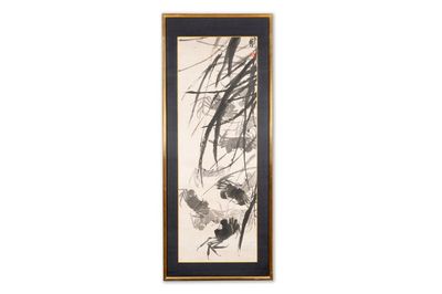 Qi Baishi 齊白石 (1864-1957), 'Krabben en drijvende grassen', inkt op papier