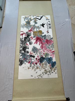 Qi Liangchi 齊良遲 (1921-2003): 'Butterfly, crickets and flowers', ink and colour on paper — foto 1