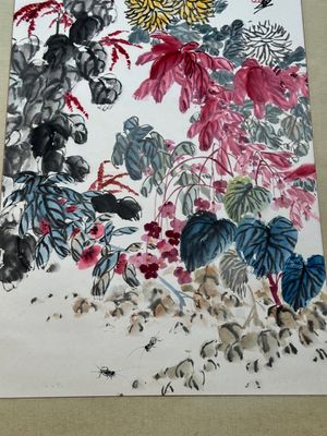Qi Liangchi 齊良遲 (1921-2003): 'Butterfly, crickets and flowers', ink and colour on paper — foto 2
