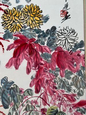 Qi Liangchi 齊良遲 (1921-2003): 'Butterfly, crickets and flowers', ink and colour on paper — foto 3
