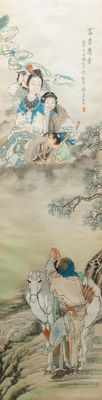 Qian Huian (1833-1911), encre et couleurs sur papier: 'Fugui shoukao, d'après Wen Anguo', 19ème