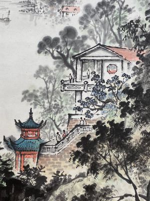 Qian Songyan 錢松嵒 (1899-1986): 'Landscape with modern buildings', ink and colour on paper, dated 1974 — photo 4