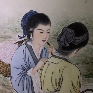 Qiu Qiyun, He Dunren, Chen Shoumei (China, 20e eeuw): drie werken, inkt en kleur op papier, in lijst — foto 25
