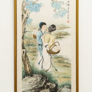 Qiu Qiyun, He Dunren, Chen Shoumei (China, 20e eeuw): drie werken, inkt en kleur op papier, in lijst — foto 3