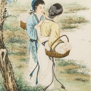 Qiu Qiyun, He Dunren, Chen Shoumei (Chine, 20ème): trois oeuvres encadrées, encre et couleurs sur papier — photo 2