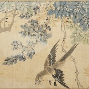 Quatre aquarelles aux oiseaux parmi branches avec de le calligraphie, encadrées, Chine, 19ème — photo 4