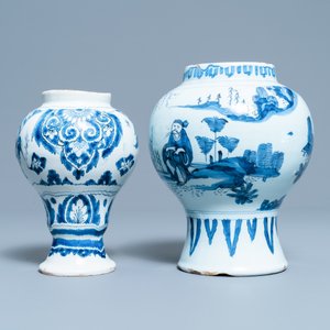 Quatre assiettes et deux vases en faïence de Delft en bleu et blanc, 18ème — photo 8