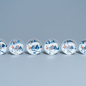 Quatre assiettes, une grande théière et six tasses et soucoupes en porcelaine de Chine de style Imari, Kangxi/Qianlong — photo 12