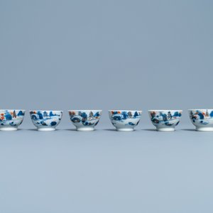 Quatre assiettes, une grande théière et six tasses et soucoupes en porcelaine de Chine de style Imari, Kangxi/Qianlong — photo 16