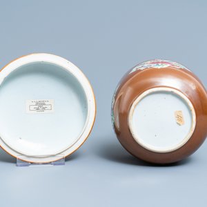 Quatre bols en porcelaine de Chine famille rose à fond brun capucin, Qianlong — photo 7