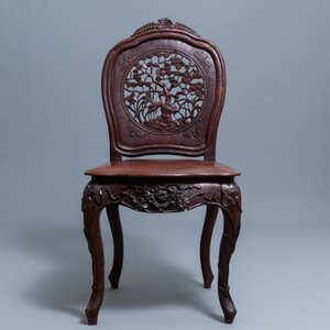 Quatre chaises en bois aux dos ajourés, Macao ou colonies portugaises, 19ème — photo 18