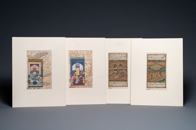 Quatre miniatures persanes sur papier, 19/20ème