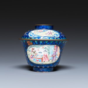 Quatre pièces en émaux de Canton à fond bleu, Chine, Qianlong/Jiaqing — photo 16