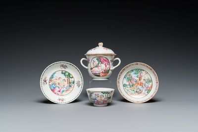 Quatre pièces en porcelaine de Chine famille rose aux sujets mythologiques et romantiques, Qianlong