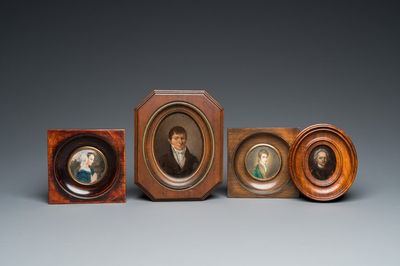 Quatre portraits miniatures, Angleterre et/ou France, 18/19ème