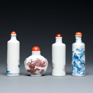 Quatre tabatières en porcelaine de Chine en bleu, blanc et rouge de cuivre, 19/20ème — photo 2