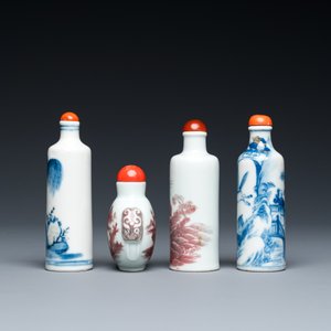 Quatre tabatières en porcelaine de Chine en bleu, blanc et rouge de cuivre, 19/20ème — photo 4
