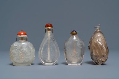 Quatre tabatières en quartz fumé et cristal de roche, Chine, 18/19ème