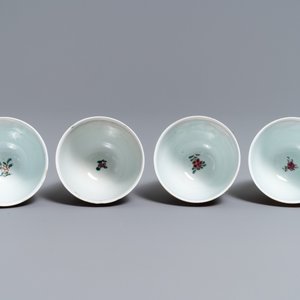 Quatre tasses et soucoupes en porcelaine de Chine famille rose à décor d'animaux, Qianlong — photo 9
