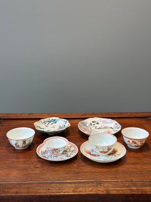 Quatre tasses et soucoupes en porcelaine de Chine famille rose et rouge de fer, Yongzheng/Qianlong — photo 1