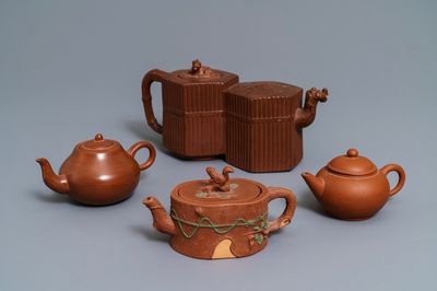 Quatre théières en grès de Yixing, Chine, 19/20ème