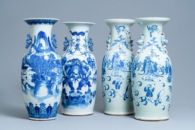 Quatre vases en porcelaine de Chine en bleu et blanc et à fond céladon, 19ème