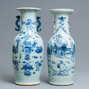 Quatre vases en porcelaine de Chine en bleu et blanc sur fond céladon, 19ème — photo 8