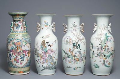 Quatre vases en porcelaine de Chine famille rose, 19/20ème