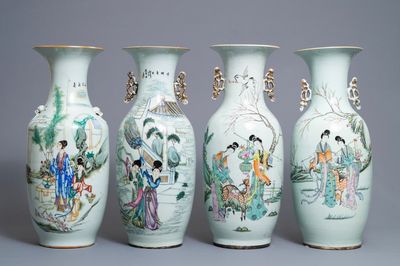 Quatre vases en porcelaine de Chine famille rose, 19/20ème
