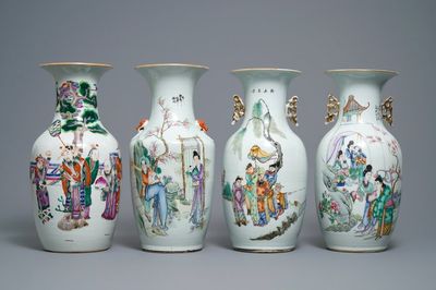 Quatre vases en porcelaine de Chine famille rose, 19/20ème