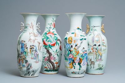 Quatre vases en porcelaine de Chine famille rose, 19/20ème