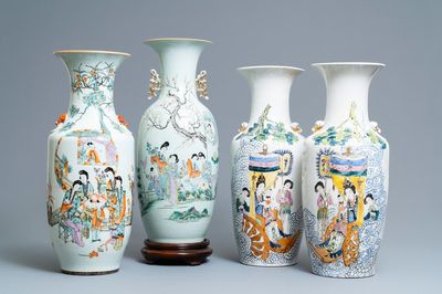 Quatre vases en porcelaine de Chine famille rose et qianjiang cai, 19/20ème