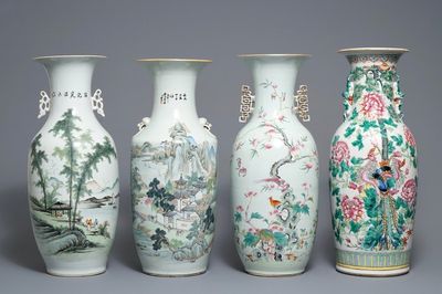 Quatre vases en porcelaine de Chine famille rose et qianjiang cai, 19/20ème