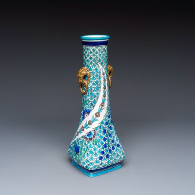 A fine Minton Iznik-style vase with lion-mask handles, England, impressed Minton mark, dated 1841