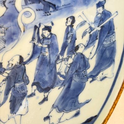 A Chinese blue and white 'Ba Xian Zhu Shou 八仙祝壽' dish — 照片 11