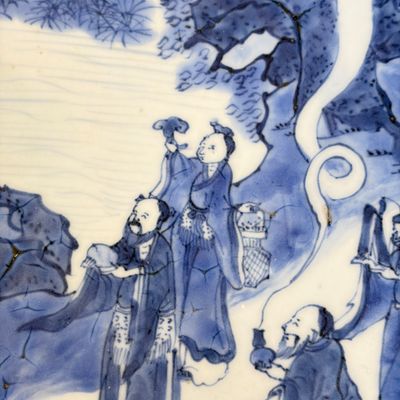 A Chinese blue and white 'Ba Xian Zhu Shou 八仙祝壽' dish — 照片 13