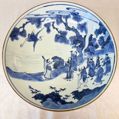 A Chinese blue and white 'Ba Xian Zhu Shou 八仙祝壽' dish — 照片 1