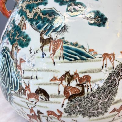 A large Chinese famille rose '100 deer' 'hu' vase — photo 7