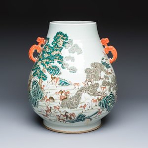 A large Chinese famille rose '100 deer' 'hu' vase — photo 2