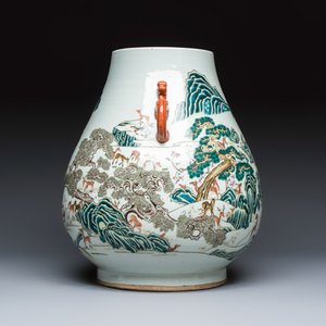 A large Chinese famille rose '100 deer' 'hu' vase — photo 4
