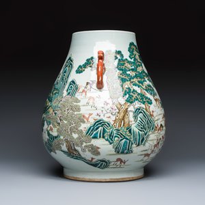 A large Chinese famille rose '100 deer' 'hu' vase — photo 6