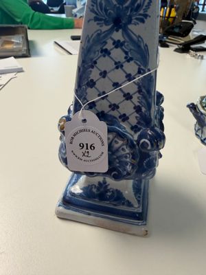 A pair of blue and white Dutch Delft obelisks — photo 1