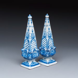 A pair of blue and white Dutch Delft obelisks — photo 1