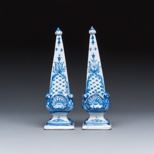 A pair of blue and white Dutch Delft obelisks — photo 2