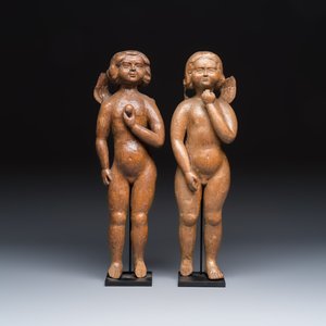 A pair of carved wooden figures of winged angels — photo 2