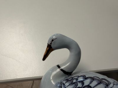 A pair of polychrome Dutch Delft butter tubs and covers in the shape of swans — photo 5
