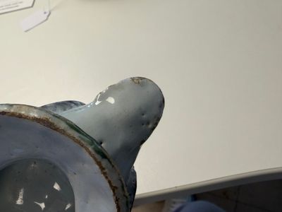 A pair of polychrome Dutch Delft butter tubs and covers in the shape of swans — photo 7