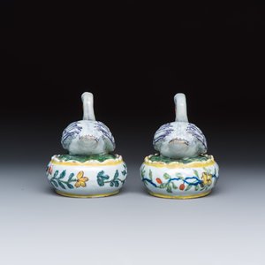 A pair of polychrome Dutch Delft butter tubs and covers in the shape of swans — photo 7
