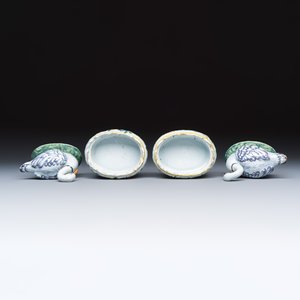 A pair of polychrome Dutch Delft butter tubs and covers in the shape of swans — photo 8